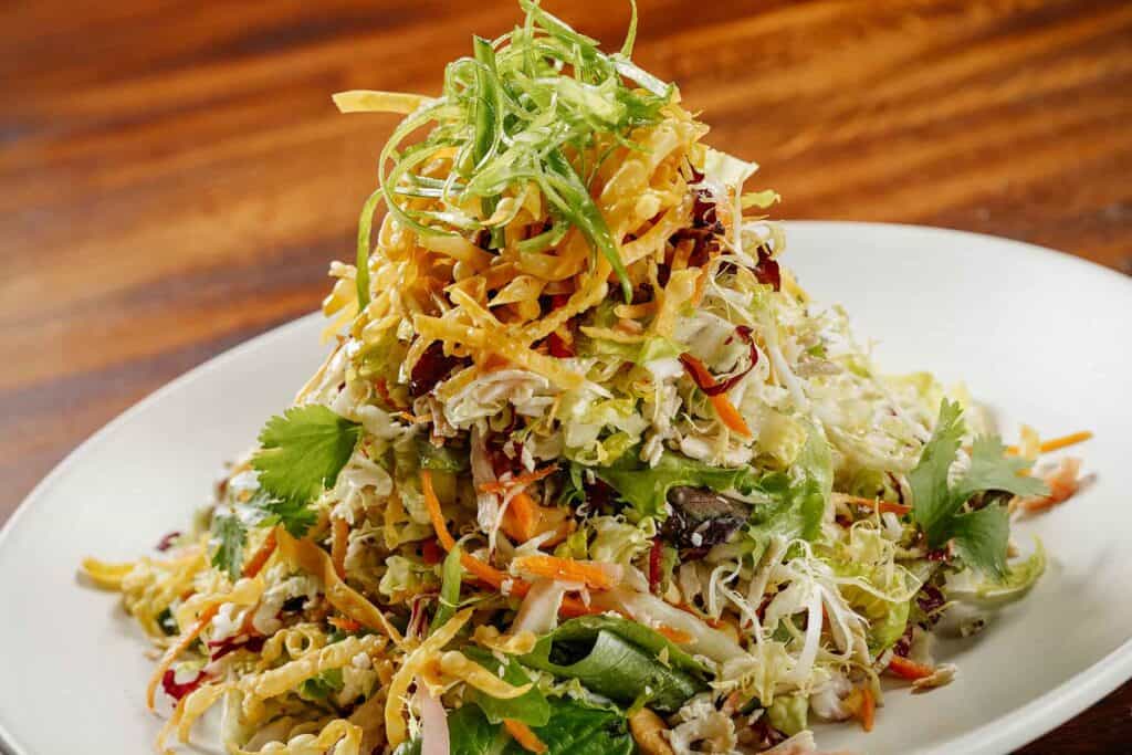 Salad shaped like a tower at Chinois, Santa Monica